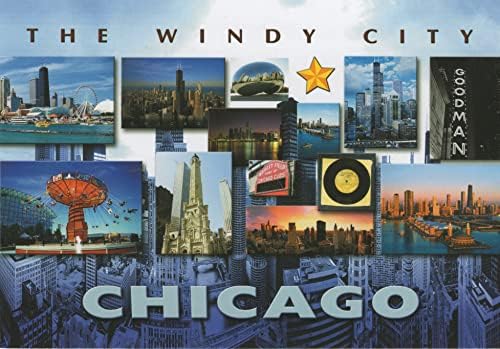 Обяд Мани Чикаго, Илинойс Набор от пощенски картички Градът на ветровете от 4 картички с изображение на Чикаго през зимата, влакове L, Боб, полетата Ригли и др