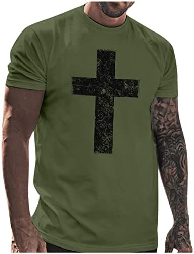 HDDK Мъжки Тениски с къс ръкав Патриотичен войници Летни Блузи с принтом Кръст на Вярата на Исус, Спортни Основни Тениска за Бягане