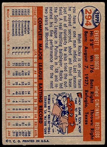 1957 Topps 294 Роки Бриджис Синсинати Редс (Бейзболна картичка) VG Maya