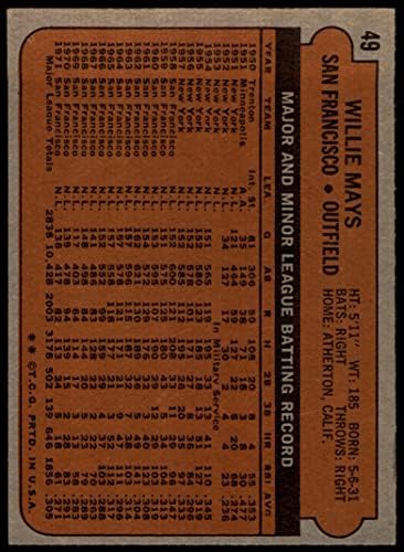 1972 Topps 49 Уили Мейс Сан Франциско Джайентс (Бейзболна картичка) VG/БИВШ Джайентс