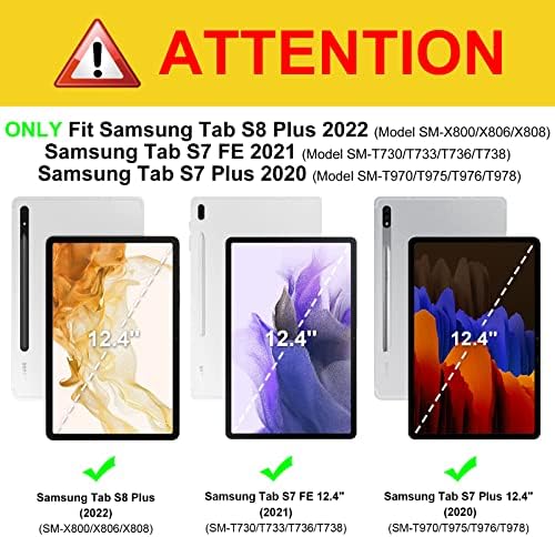 Калъф Fintie за Samsung Galaxy Tab S8 Plus 2022/S7 FE 2021/S7 Plus 2020, 12,4 инча, Многоугольный Защитен калъф с джоб, Автоматичен режим на заспиване/събуждане, Тюркоаз