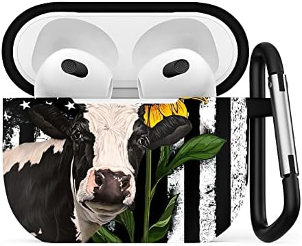 Калъф за Airpods Flag Sunflower Cow е Съвместим с Airpods 1 и 2 - Калъф за Airpods с веригата за ключове, напълно защитен, здрав, устойчив на удари, персонални Калъф за безжични слушалки
