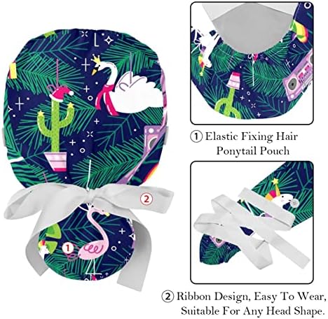 2 Опаковки Регулируема работна шапки с копчета, Бели Коледни цветове на Червената лууз лентата за жени и мъже, Един Размер