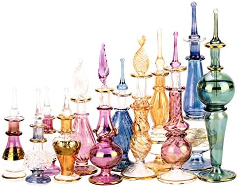 NileCart Египетски Флакони за парфюми на Едро, Колекцията Mix, Набор от 12 Декоративни пирексовых стъкла ръчно выдувки 2-5 см със златен фараон интериор ръчно изработени П?