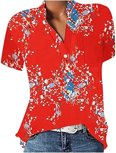 Риза с копчета за Жени, Лятна Тениска с Флорални Принтом, Ризи с Къс ръкав и V-образно деколте, 2023, Модни Блуза, Туника, за Дами
