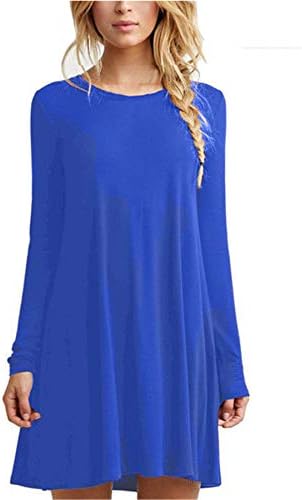 Andongnywell / Дамски Ежедневни Свободни Блузи с дълъг ръкав и кръгло деколте, Основно Рокля, Обикновена Рокля