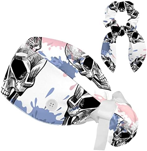 Реколта Ретро Шапчица-Търкане Skelton с Цветя Модел във формата на Черепа и Лък Копчета, Лепило за Коса, Спортна Лента