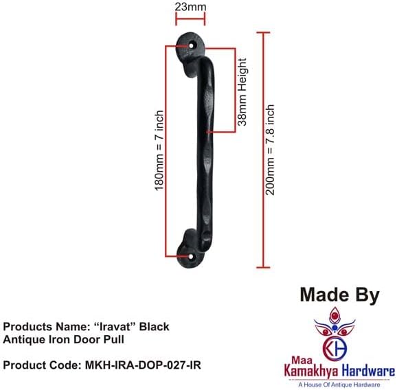 Врата копчето Maa Kamakhya Hardware Iravat от черно антикварен желязо (с черно прахово покритие) - Идва по 2 броя в опаковка