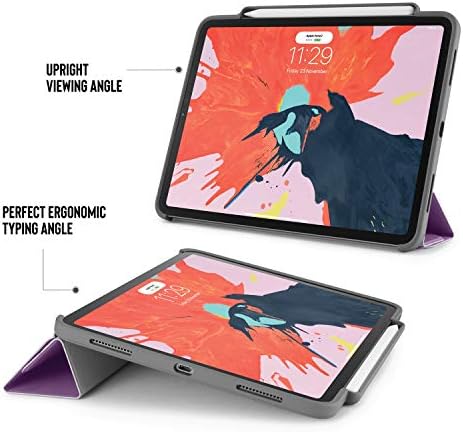 Калъф за iPad Pipetto Оригами Молив Pro 11 (2018) | устойчив на удари от TPU с поставка 5 в 1 лилав цвят с функцията за съхранение, за синхронизиране и зареждане на Apple молив 2