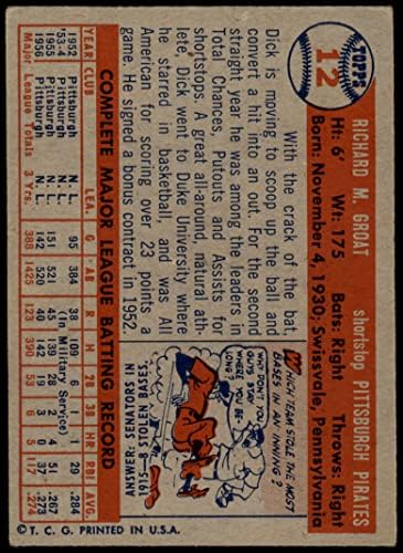 1957 Topps 12 Дик Стотинка Питсбърг Пайрэтс (Бейзболна картичка) VG Пирати