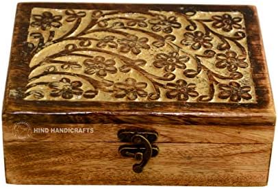 Антични Дървени Ковчег Ръчно изработени с Гравиране за бижута за Жени-Мъже | Акценти за Дома | Декоративни Кутия | Органайзер за съхранение (7 x 5x 2.5 Свети Кръст)
