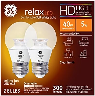 GE Lighting Relax LED HD мощност 4 W (смяна на 40 Вата), 300-люменная крушка A15 със средна цокъл, наивно-бяла, 2 бр. в опаковка
