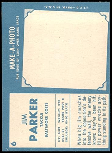 1961 Topps 6 Джим Паркър Балтимор Колтс (Футболна карта) EX/MT Colts Ohio St