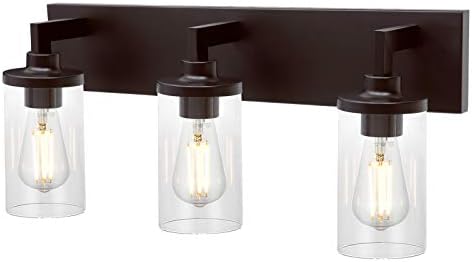 VINLUZ 3 Light Бронзовата Лампа за Суета, Настъргани с маслени Бои, за Декора на Банята, Класически Промишлен монтиран на стената Лампа с Прозрачни Стъклени Нюанси