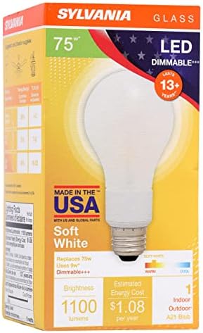 SYLVANIA (опаковка от 4 броя) 40276, наивно-бяла, с мощност 75 W, led лампи, A21, с регулируема яркост, с Energy Star, Цвят 2700K, Направено в САЩ с използването на американски и световни аксесоари
