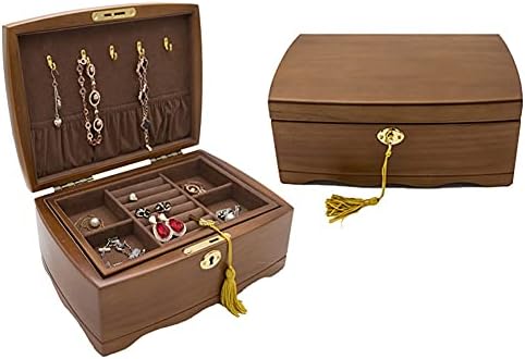 SJYDQ Топла Дървена Кутия-Органайзер за Бижута с Ключ, Двуслойни Калъфи За Съхранение на Бижута, Дамски Пръстени, Огърлица, Подарък Кутии
