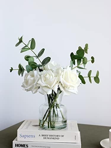 Изкуствени цветя grtefhu с бели Рози във Ваза, Изкуствени цветя Изкуствена ваза за вода, Копринени Цветни аранжировки във Ваза с изкуствени цветя за декор за домашен м?