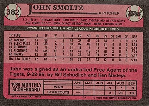 1989 Topps Baseball 382 Карта начинаещ Джон Смолца - От мента към мяте