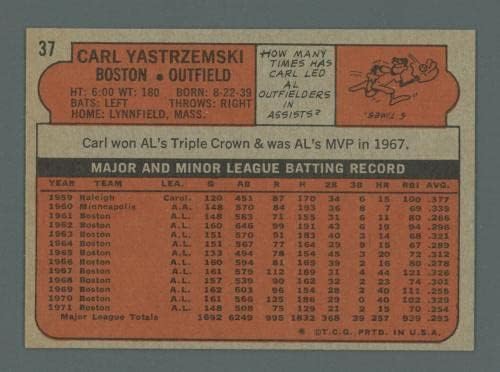 1972 Бейзболна картичка №37 Карл Ястржемски Бостън Ред Сокс Ex/Mt - Бейзболни картички с надпис