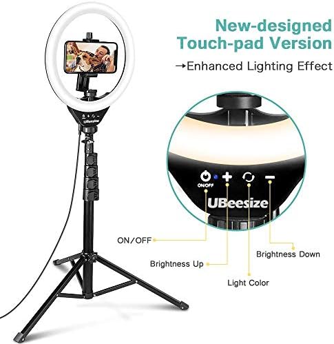 UBeesize 10 ' Околовръстен лампа със Статив и Предното стъкло, Универсален Кола за Телефон, Настолна Поставка за iPhone, Samsung, Мото, Huawei, Nokia, LG, Смартфони