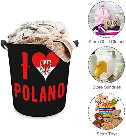 Аз Обичам Полша Голяма Кошница за дрехи, Сгъваема Кошница За Дрехи Здрава Кошница За Съхранение на Играчки Органайзер