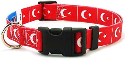 Нашийник за кучета от Турция | Флаг на Турция | Быстросъемная обтегач | Произведено в Ню Джърси, САЩ | за средни кучета | Ширина 3/4 инча