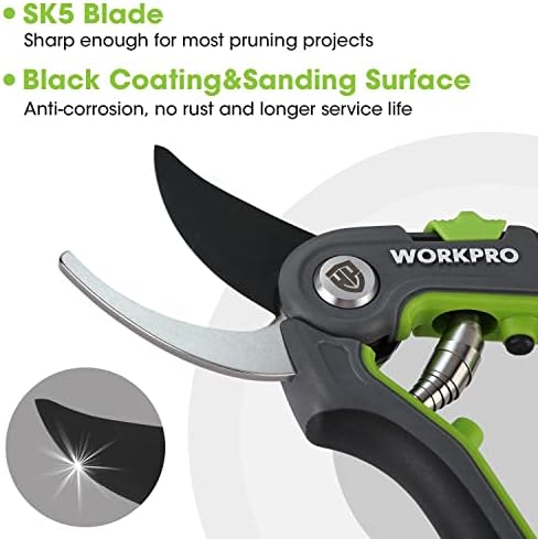 WORKPRO 8' Ножици за подстригване с обходом и градински нож WORKPRO Hori Hori, нож от неръждаема стомана, идеален за изгребване, засаждане, изкопни работи,