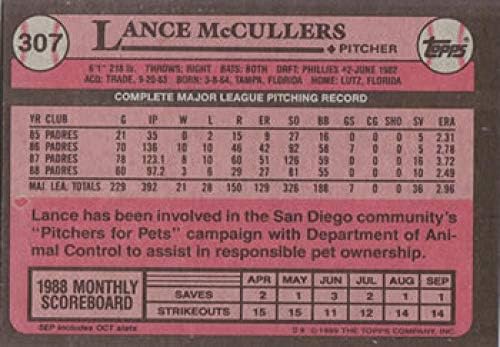1989 Бейзболна картичка Topps Тифани #307 Ланс Маккаллерса MLB