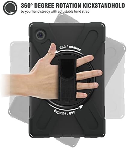 Калъф за таблет Калъф за таблет съвместима с Samsung Galaxy Tab A8 10.5 инча 2021 (SM-X200/X205), детски устойчив на удари калъф за таблет по целия корпус, с каишка за ръка /пагон, въртяща се стойка